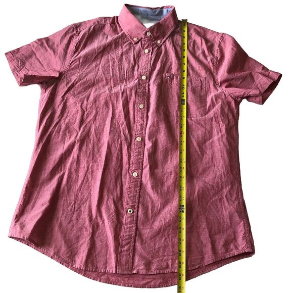 Tommy Hilfiger Men’s Button Up Shirt Custom Fit Heather Red Short Sleeve Large - Picture 6 of 15